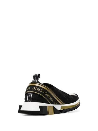Shop Dolce & Gabbana Black And Gold Atletica Stretch Slip-on Sneakers