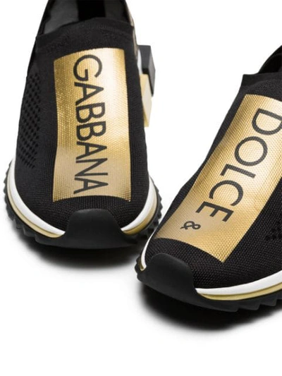 Shop Dolce & Gabbana Black And Gold Atletica Stretch Slip-on Sneakers