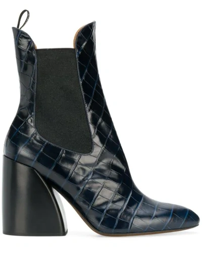 Shop Chloé Wave 90 Embossed Ankle Boots In Blue