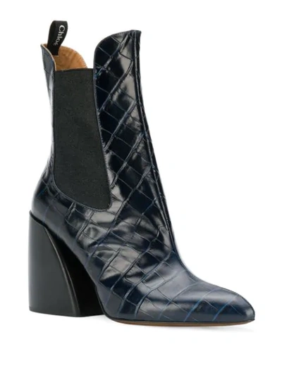 Shop Chloé Wave 90 Embossed Ankle Boots In Blue