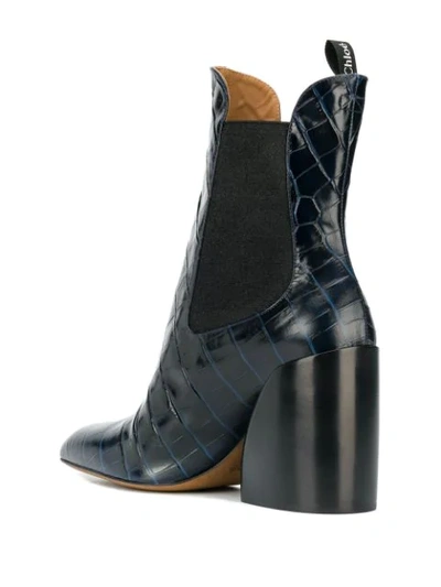Shop Chloé Wave 90 Embossed Ankle Boots In Blue