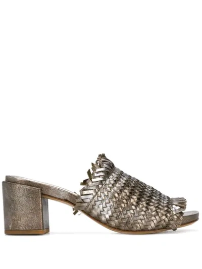 Shop Strategia Metallic Woven Mules - Gold