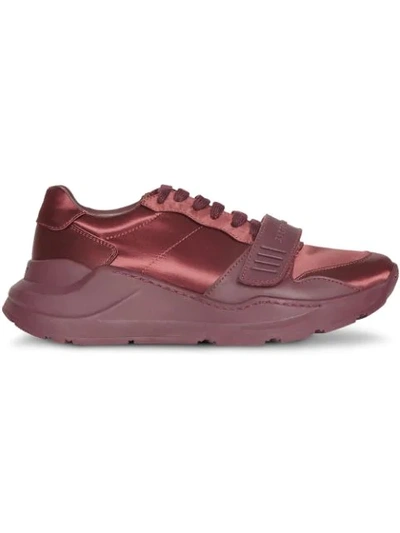 Shop Burberry Satin Sneakers In Red