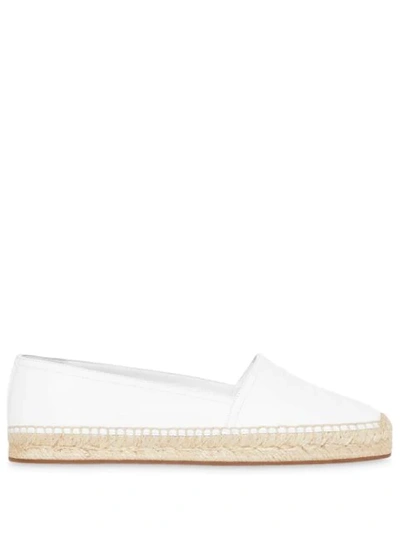 Shop Burberry Monogram Motif Leather Espadrilles In White