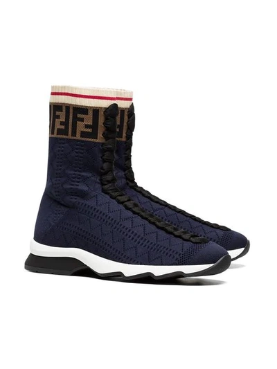 Shop Fendi Ff Motif Sneaker Boots In Blue