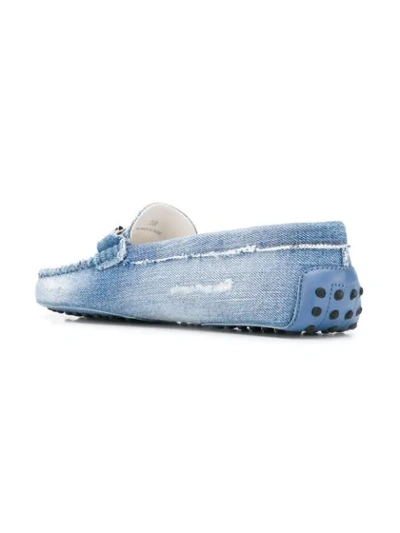 Shop Tod's Distressed Denim Loafers In Blue