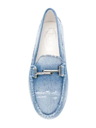 Shop Tod's Distressed Denim Loafers In Blue