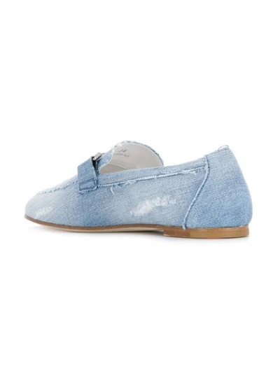 Shop Tod's Denim Logo Loafers In Blue