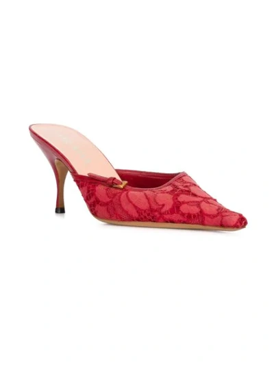 Pre-owned Prada 2000's Pointed Lace Mules In Red