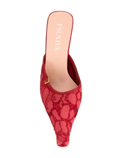 Pre-owned Prada 2000's Pointed Lace Mules In Red