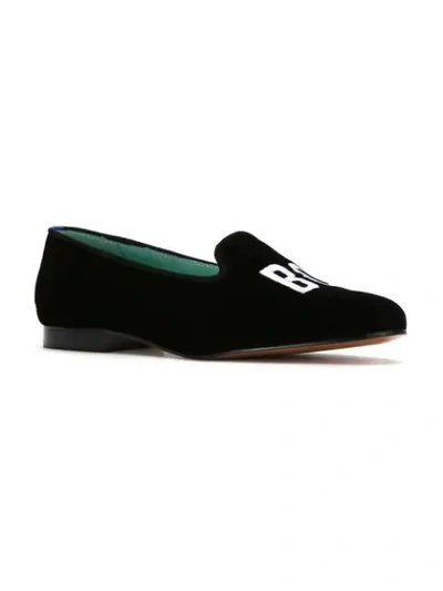 Shop Blue Bird Shoes Embroidered Velvet Boss Loafers In Black