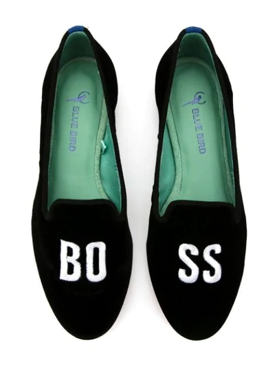 Shop Blue Bird Shoes Embroidered Velvet Boss Loafers In Black