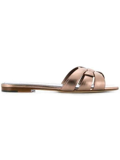 Saint Laurent Women's Tribute Metallic Leather Slides In Metallic