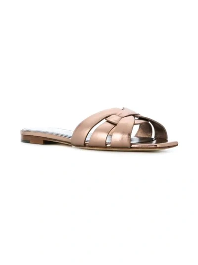 Saint Laurent Women's Tribute Metallic Leather Slides In Metallic