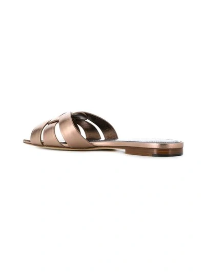 Saint Laurent Women's Tribute Metallic Leather Slides In Metallic