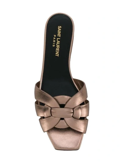 Saint Laurent Women's Tribute Metallic Leather Slides In Metallic