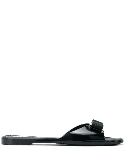 Shop Ferragamo Vara Bow Jelly Slides In Black