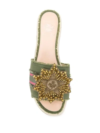 Shop Mr & Mrs Italy Embroidered Sandals In Green