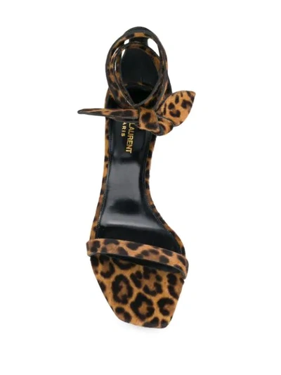 Shop Saint Laurent Leopard Print Sandals In Brown