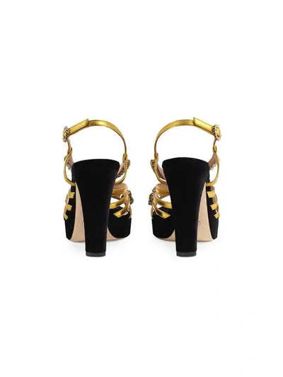 Shop Gucci Velvet And Leather Sandal With Crystals In Gold