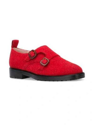 LEANDRA MEDINE TEXTURED BUCKLE BROGUES - 红色