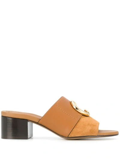 Shop Chloé Suede Mules In Brown