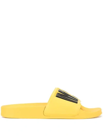 Shop Msgm Logo Print Slide Sandals In Yellow