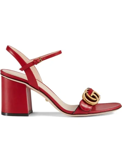 Shop Gucci Leather Mid-heel Sandals In Red