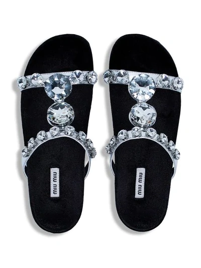 Shop Miu Miu Crystal Strap Flat Sandals In Silver