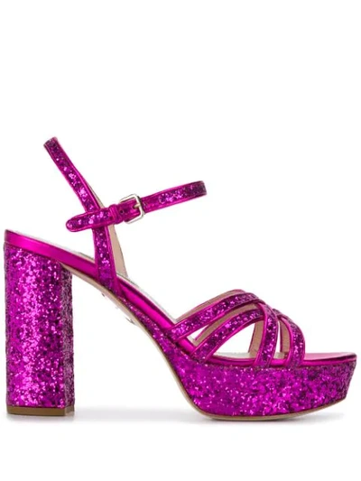 Shop Miu Miu Sparkle Heeled Sandals In F0029 Fuxia