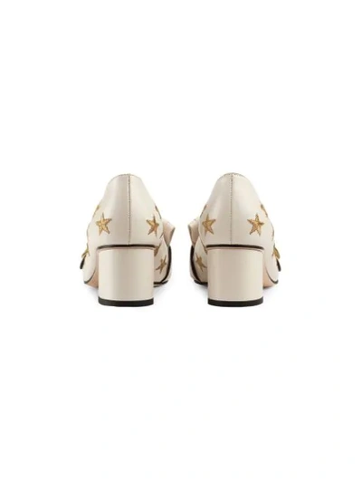Shop Gucci Embroidered Leather Mid-heel Pump In White