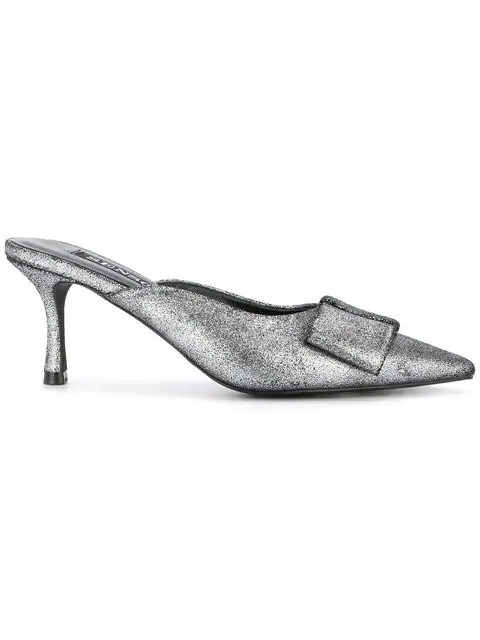 silver metallic mules