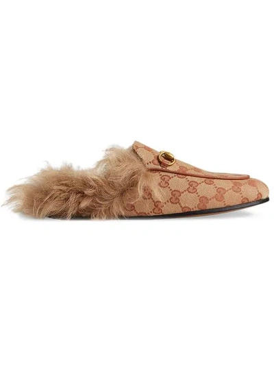Shop Gucci Princetown Gg Canvas Slippers In Brown