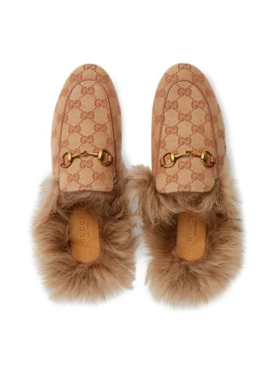 Shop Gucci Princetown Gg Canvas Slippers In Brown