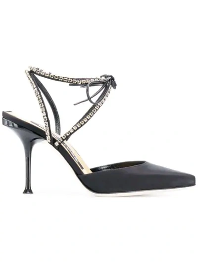 Shop Sergio Rossi Crystal-embellished Satin Pumps In Black