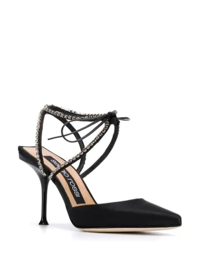 Shop Sergio Rossi Crystal-embellished Satin Pumps In Black