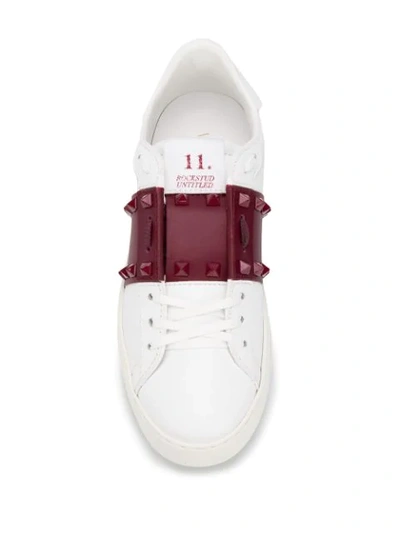 VALENTINO STUDDED T-BAR CONTRAST SNEAKERS - 白色