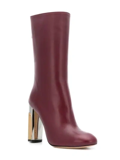 Shop Alexander Mcqueen Metallic Heel Mid-calf Boots In Red