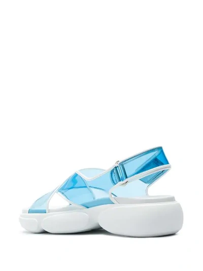 Shop Prada Cross Strap Sandals In Blue