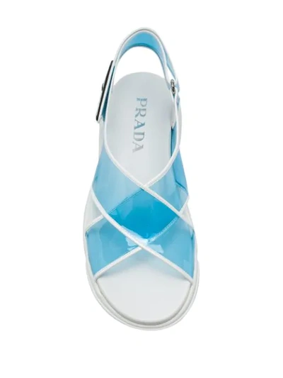 Shop Prada Cross Strap Sandals In Blue