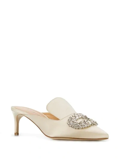 Shop Giannico Daphne Satin Mules In White