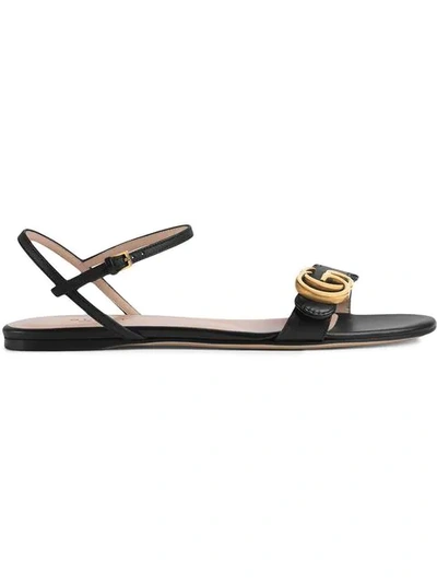 Shop Gucci Double G Leather Sandals In Black