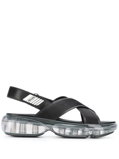 Shop Prada Cross Strap Sandals In F0002  Nero