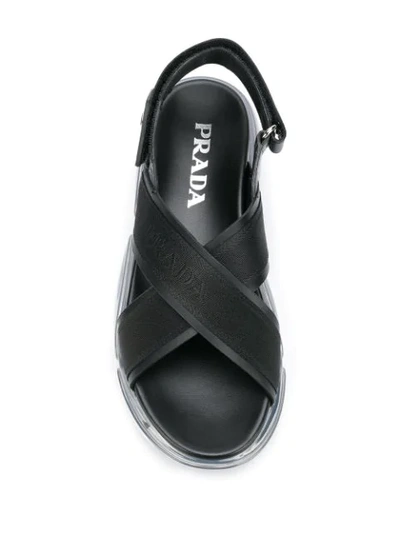 Shop Prada Cross Strap Sandals In F0002  Nero