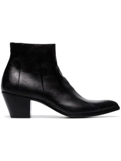 Shop Saint Laurent Black Finn 60 Leather Cowboy Ankle Boots