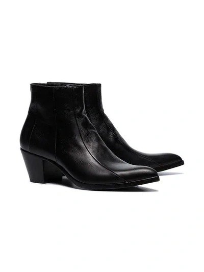 Shop Saint Laurent Black Finn 60 Leather Cowboy Ankle Boots