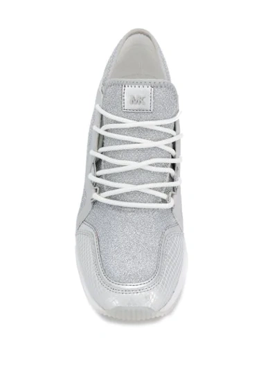 Shop Michael Michael Kors Glitter Heeled Sneakers In Silver