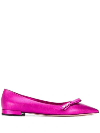 Shop Prada Pointed Toe Ballerinas - Pink