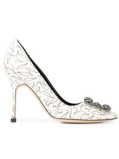 Shop Manolo Blahnik Hangisi Love Pumps In White