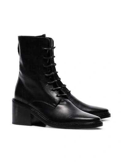 ANN DEMEULEMEESTER BLACK LACE-UP LEATHER ANKLE BOOTS - 黑色